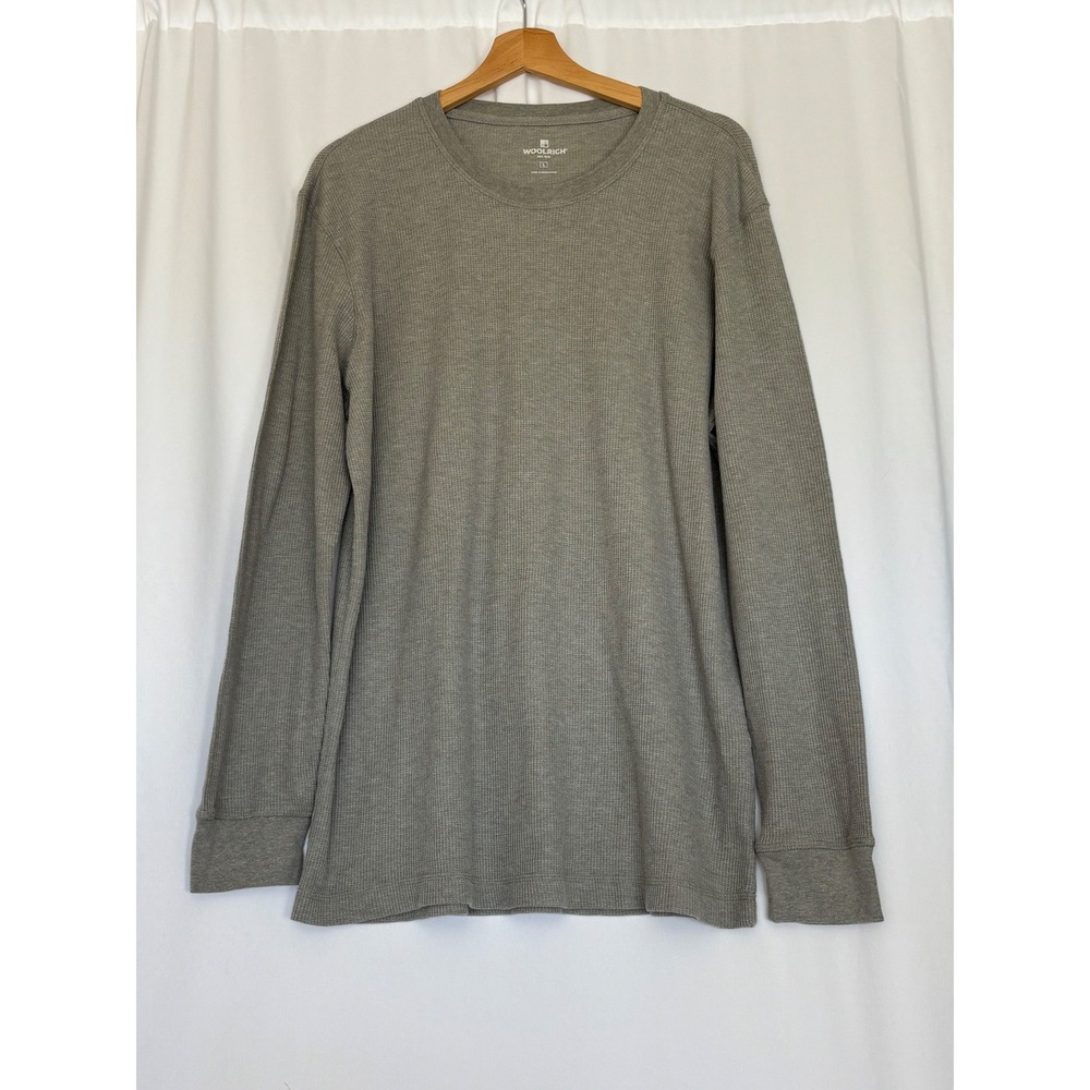 Woolrich Mens Gray Waffle Knit Thermal Long Sleeve Crew Neck Shirt Size L‎